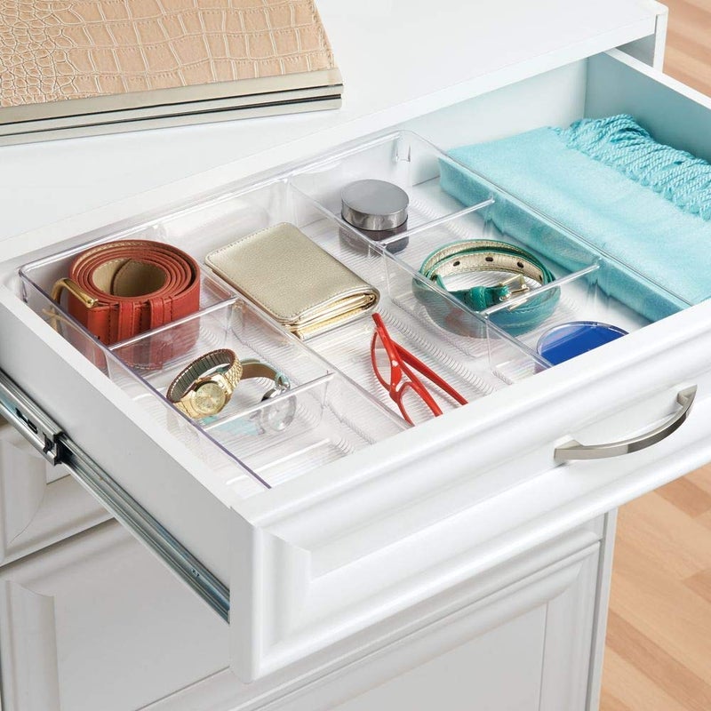InterDesign iDesign Linus Plastic Divided Drawer Organizer, Storage Container for Vanity, Bathroom, Kitchen Drawers, 13" x 13.5" x 2.25" - Clear - Image 2